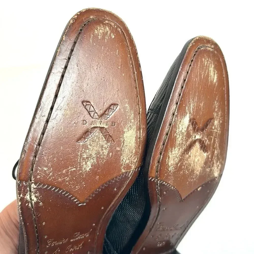David X Genuine Lizard and Ostrich Men's Dress Shoes Black Size 9.5